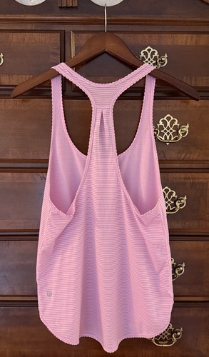 Lululemon 105 Singlet Tank Size 6 Pink Heathered Striped Scalloped Racerback - Picture 2 of 3