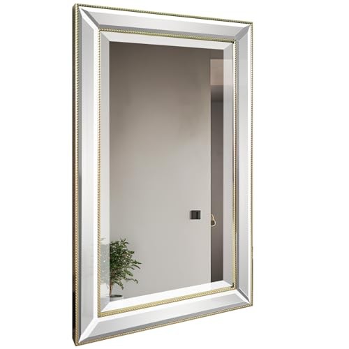 Metro Beaded Bathroom Mirror 16"x26" Large Framed Deco Wall Mirror with Angled - Picture 4 of 7