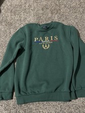 Paris Tour D'or Sweatshirt XL Embroidered Green Pullover Crew Neck