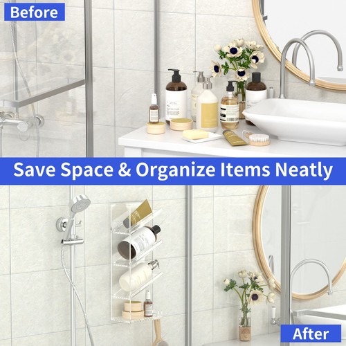 AITEE Acrylic Bathroom Organizer Shower Caddy Clear Shampoo Holder Wall Mount... - Picture 3 of 6