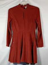 Maeve Anthropologie Corduroy Mock Neck Flare Dress Orange Long Sleeve Women 6