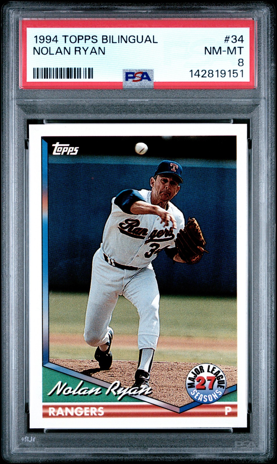 1994 TOPPS BILINGUAL #34 NOLAN RYAN PSA 8