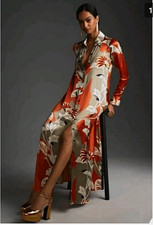 Corey Lynn Calter Floral Satin Button Front Collared Maxi Shirt Dress M