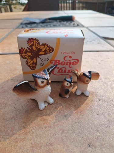 Vintage Lot of 3 Miniature Bone China Owl Family Figurines 2.25" - 1.25" - Picture 2 of 2