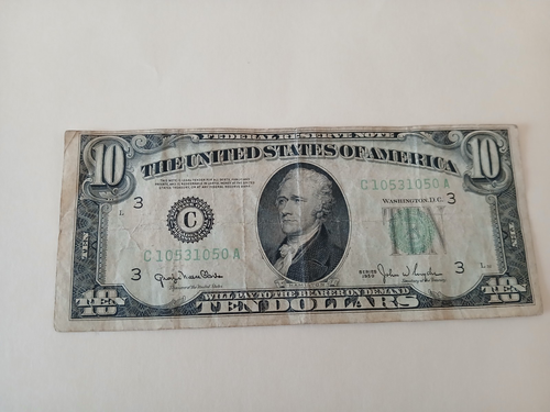1950 C $10 DOLLAR BILL C 10531050 A ERROR UPSIDE DOWN FLAG OFF CENTER PRINT - Picture 13 of 20