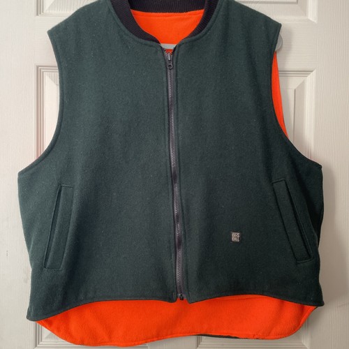 Big Bill Hunting Vest Mens L Green Orange Reversible Wool Fleece Outdoors Nature - Picture 3 of 12
