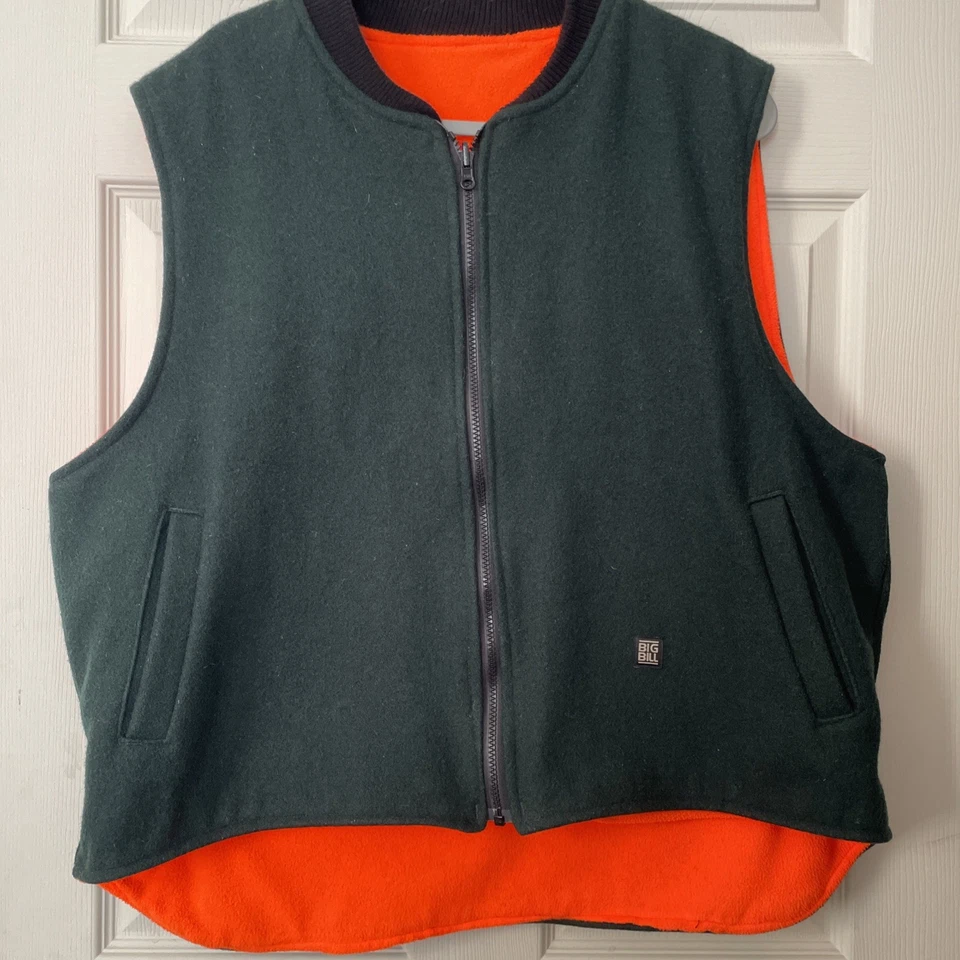 Big Bill Hunting Vest Mens L Green Orange Reversible Wool Fleece Outdoors Nature - Image 3 of 4