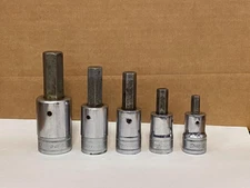 SNAP-ON 5 PC 1/2" DRIVE HEX BIT SOCKETS (8mm SAM8A - 17mm SAM17A) USED.