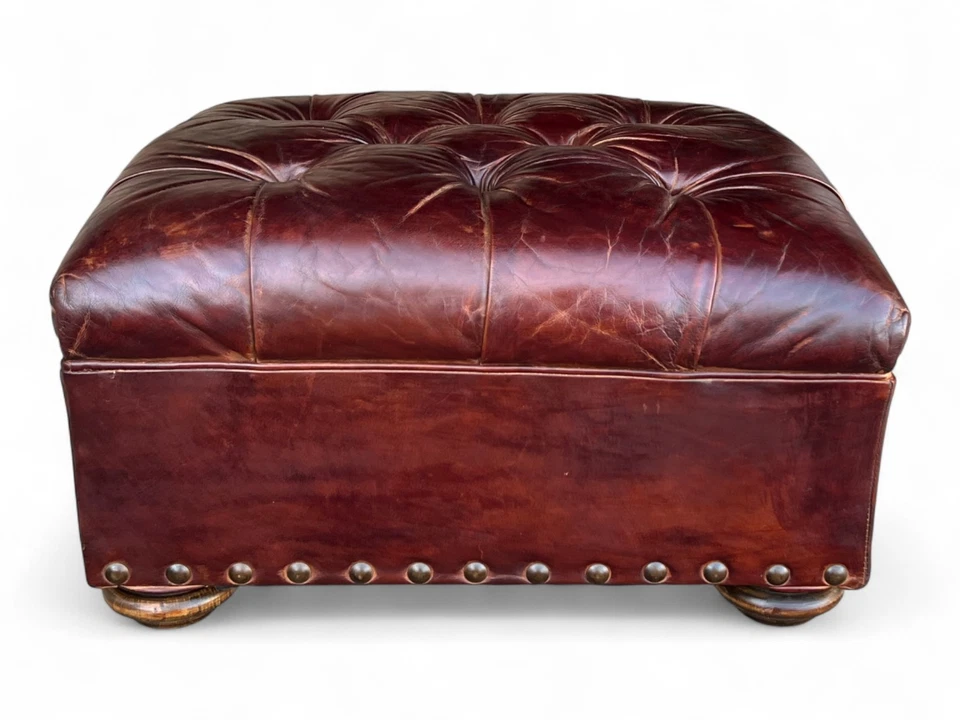 Restoration Hardware Tufted leather ottoman - Image 3 of 4