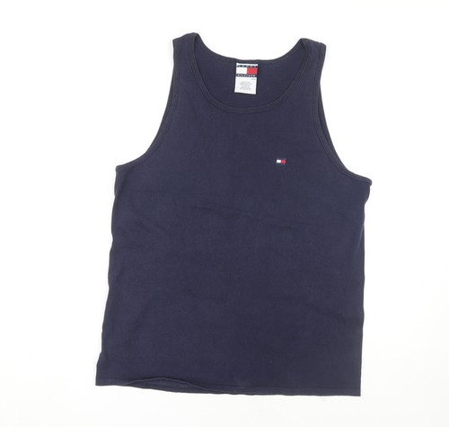 Tommy Hilfiger Herren T-Shirt blau ärmellos Baumwolle Gr. S