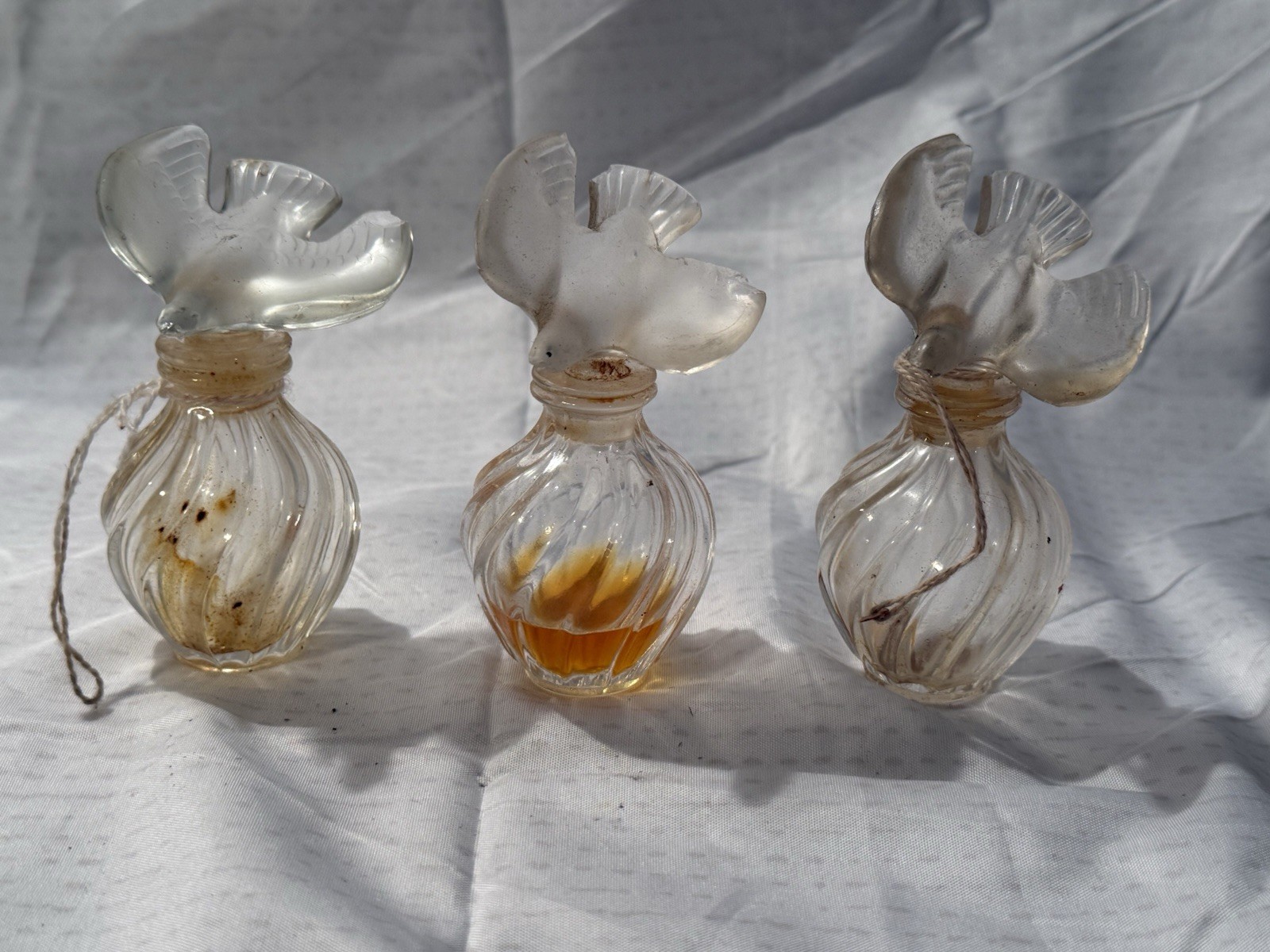 3 LALIQUE Nina Ricci France Dove Crystal Perfume Bottle Empty