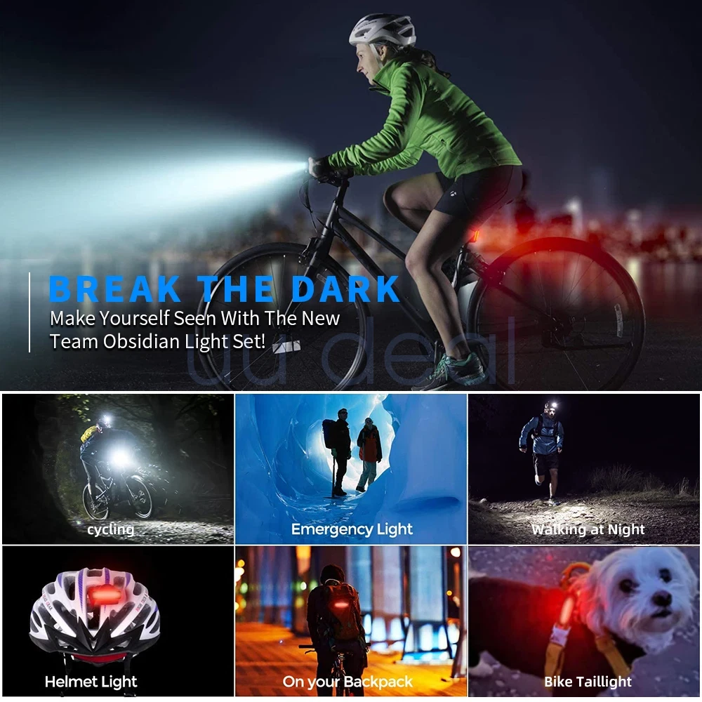 10000mAh LED Bicycle Bike Lights Front Rear Tail Lamp Rechargeable Set 5 Modes