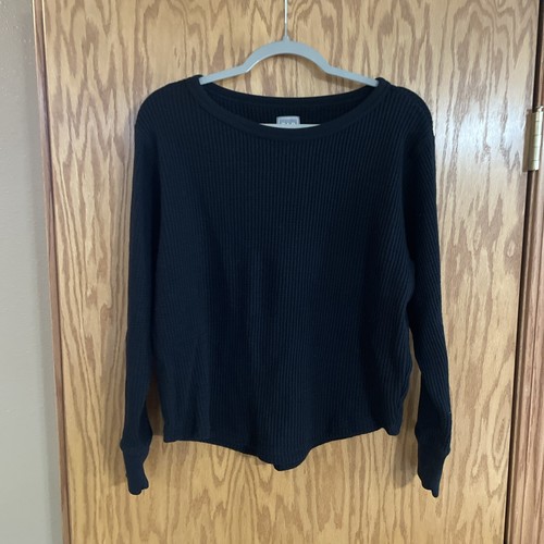 Gap Womens Size Small Black Waffle Knit Thermal Long Sleeve Pullover Shirt