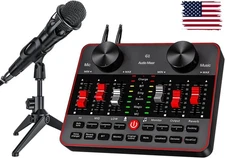 Podcast Microphone Bundle with Live Sound Card Audio Mixer, Podcast Equipment