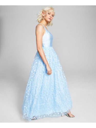 BCX Womens Light Blue Strappy Back 3d Skirt Sleeveless Full-Length Gown Dress 1 - Picture 3 of 11