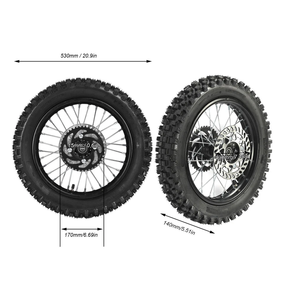 Conjunto de llantas de rueda trasera de 14 pulgadas con rotor y piñón para dirt bike rep UEBA Foto 4 de 4