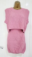 In The Style UK 12 pink cable knit skirt top co-ord set winter spring casual