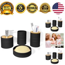 Black Bamboo Bathroom Accessories Set 4 Piece Bathroom Set