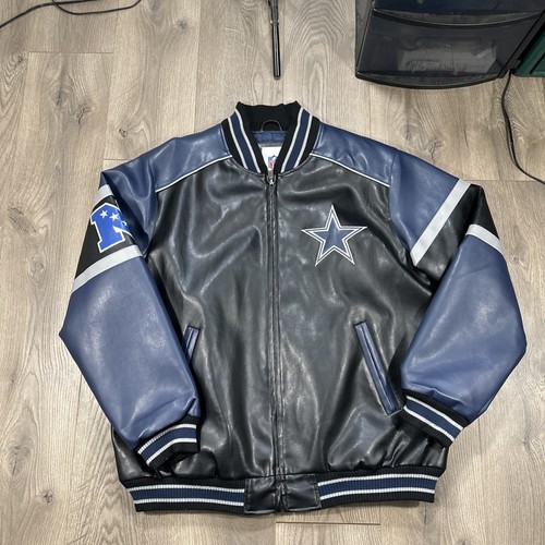 Dallas Cowboys Jacket Mens XL Vintage Black Faux Leather, G-III Bomber NFL - Picture 6 of 12