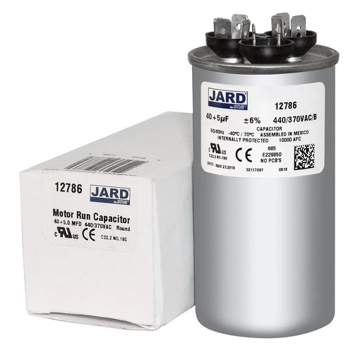 40 + 5 uf MFD 370 440 VAC Round Dual Capacitor 12786 Replaces C3405R C4405R