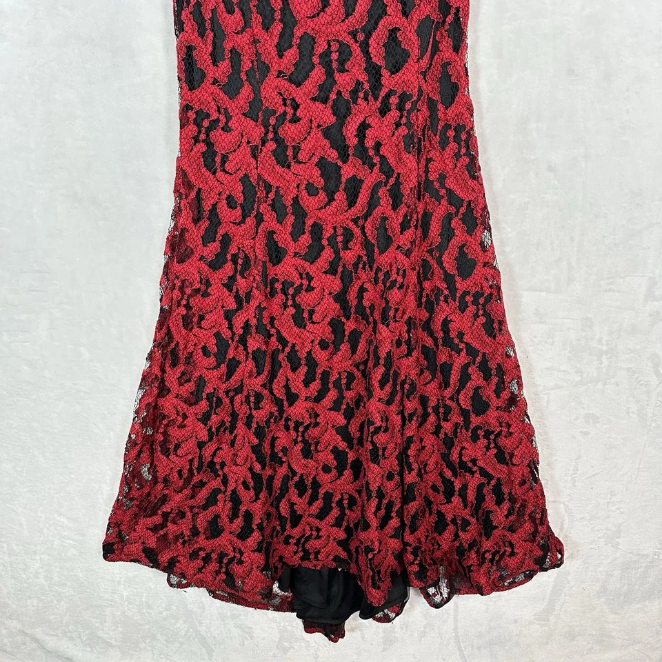 Maxi vestido romántico formal vintage Betsy Adam para mujer 6 rojo negro de encaje Foto 4 de 4