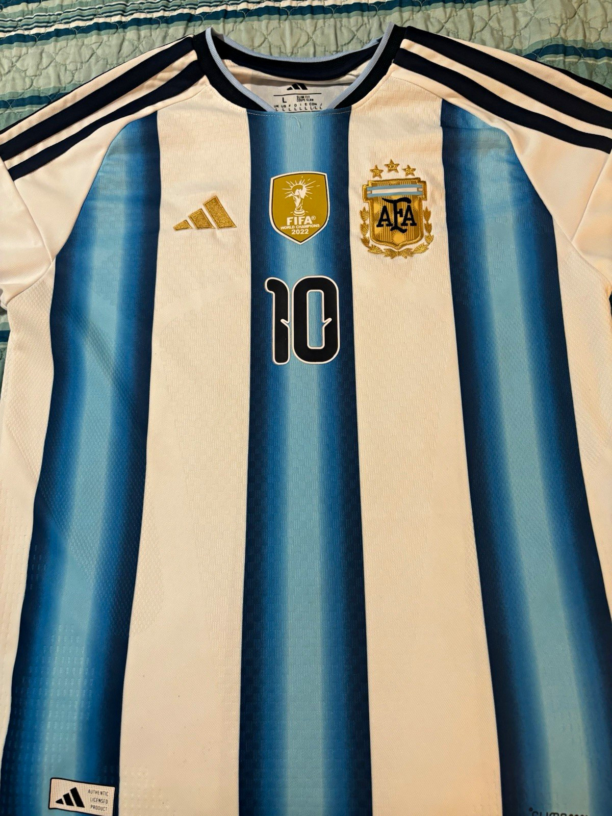 adidas Argentina Lionel Messi #10 Soccer Jersey Shirt Size L White/Blue