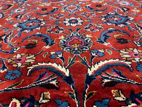 Hand Knotted Mashadd Red Blue Wool Oriental Area Rug Carpet 6'8" x 9'4" - Picture 8 of 13