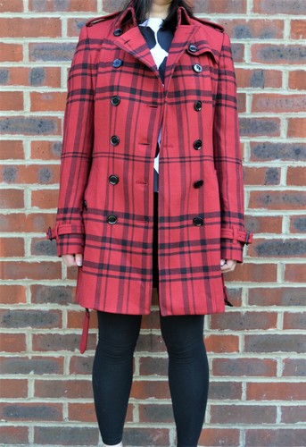 BRAND NEW Burberry Ladies Wool Trench Coat UK8 US6 EU36 Red Black Check Tartan - Picture 3 of 12