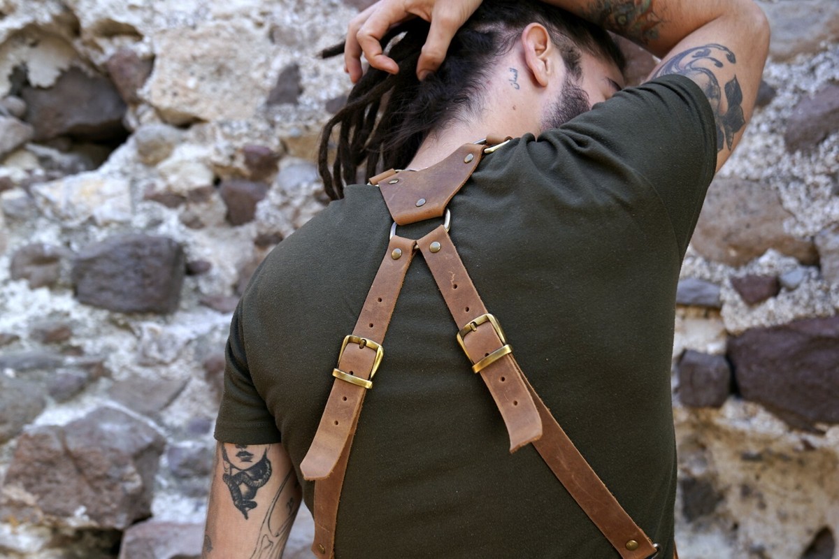 Beige Leather Holster Bag Leather Harness Vest Burning man Bag