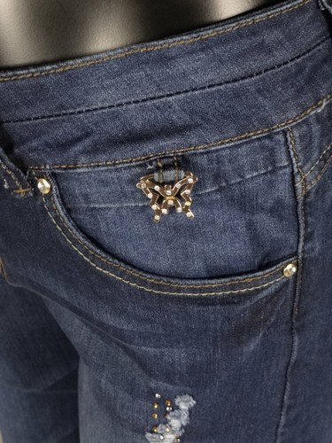 Damen Bonage USA Premium Destoyed Denim Jeans Caprihose mit Kristallen - Bild 2 von 8