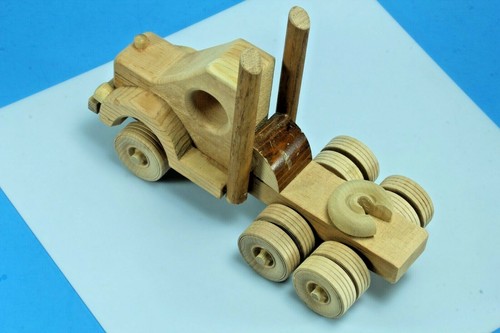 Semirremolque de madera de juguete hecho a mano con niveladora de carretera. 19,5". - Imagen 6 de 12