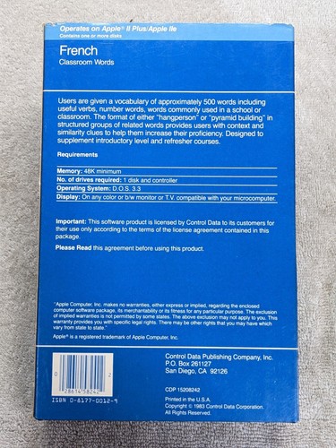 LOTE Platón Francés Educación Basada en Computadora Caja Grande Apple II 5,25" Floppy 1983 - Imagen 18 de 21