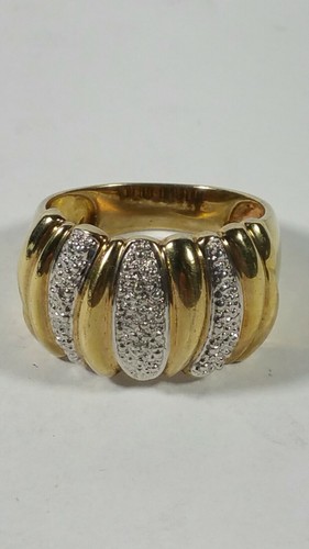sz 7.75 DIAMOND DESIGNER MEDA 925 STERLING SILVER GOLD PLATE RIBBED DOME RING - Picture 4 of 9