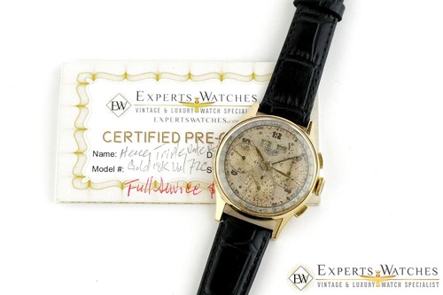 Serviced Vintage 1947 Heuer 2558 18K Gold Dato Compax DATORA Valjoux 72C - Picture 1 of 11