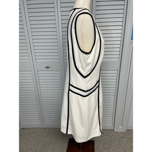 Sharagano ivory stretch sleeveless career dress with black trim fully lined 14 - Picture 2 of 7