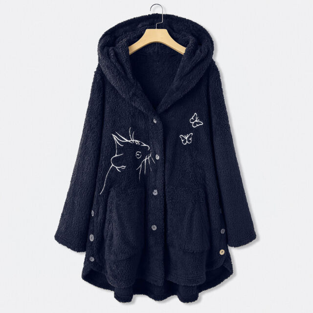 Lady Jacket Warm Plush Cozy Cat Pattern Winter Hoodie Coat Hat Lady Jacket Warm Plush Cozy Cat Pattern Winter Hoodie Coat Hat