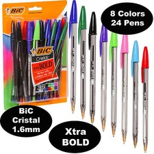 BiC Cristal 1.6 mm Colors, Xtra Bold Point, 18838, Pack of 24 Pens, 8 Ink Colors