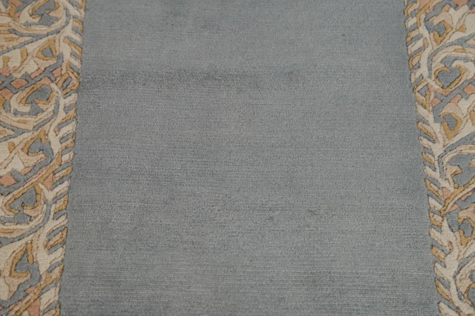 Gray Soft Plush Bordered Nepalese Oriental 3'x5' Rug Hand-knotted Wool Carpet - Image 4 of 4