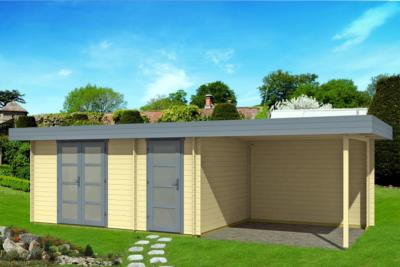 Gartenhaus ORIENTAL 4 40-SD300 mit Schleppdach 470x320+300cm 40mm Blockhaus