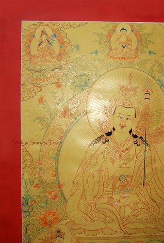 33.25" x 23.5" Guru Rinpoche Gold Tibetan Buddhist Thangka Scroll Painting Nepal - Picture 3 of 6