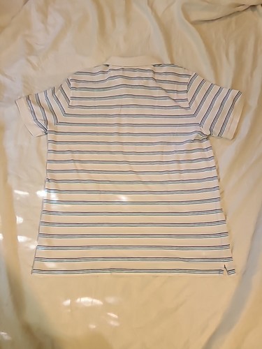 Chaps Polo Shirt Men's Large Casual Short Sleeve White Blue Striped 100% Cotton - Picture 5 of 5