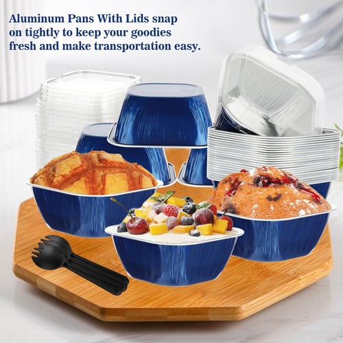 Square Baking Cups With Lids 30pcs 7.8oz Mini Cake Pans With Lids Individual Cup - Picture 6 of 7