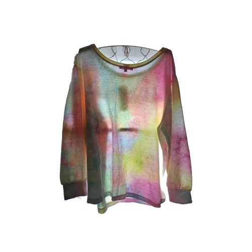 Yana K Brushed Hatchi Tye Dye Ace Sweater Pink Yellow Mint Womens Lg Usa Nwt - Picture 4 of 17