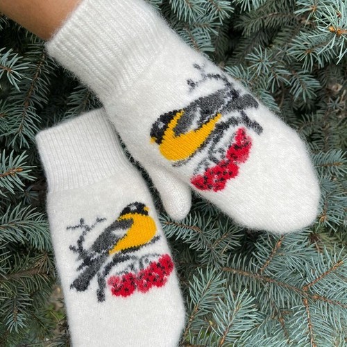 100% Pure wool mittens - Women , Christmas mittens for women's - Picture 3 of 6