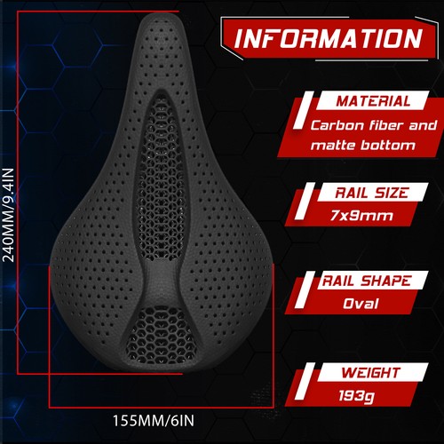 BUCKLOS Bike Seat 3D Printed Carbon Fibre Honeycomb Comfortable Bicycle Saddle - Picture 14 of 15
