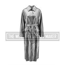 Metallic Trench Coat Womens, Gray Leather Coats For Women, Free Usa Delivery