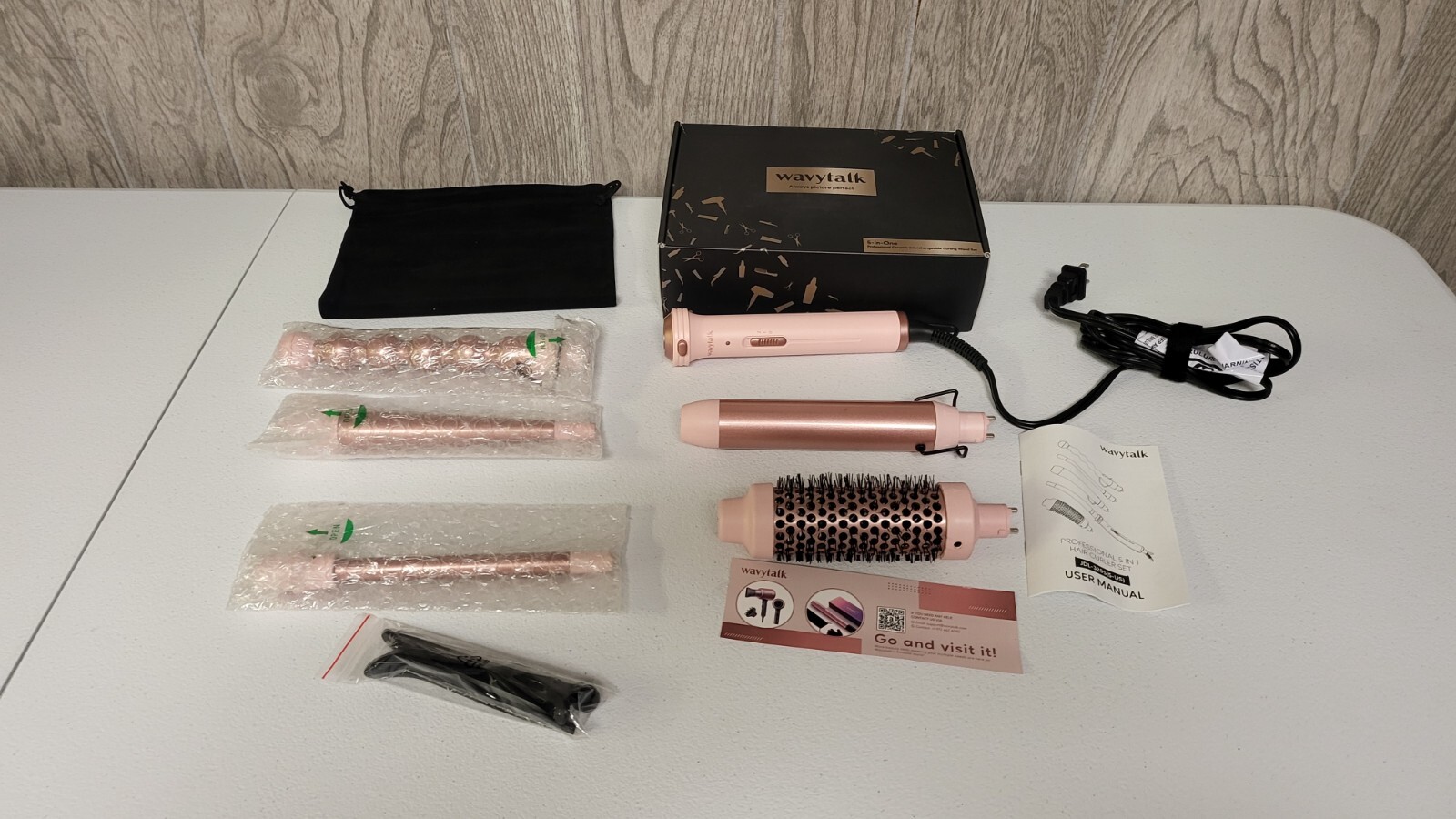 Wavytalk 5in1 Ceramic Curling Iron Brush Wand Set Interchangeable