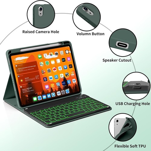 Keyboard/Trackpad/Case for iPad 10/11th Gen, A16 - Bluetooth, Dark Forest Green - Afbeelding 4 van 5