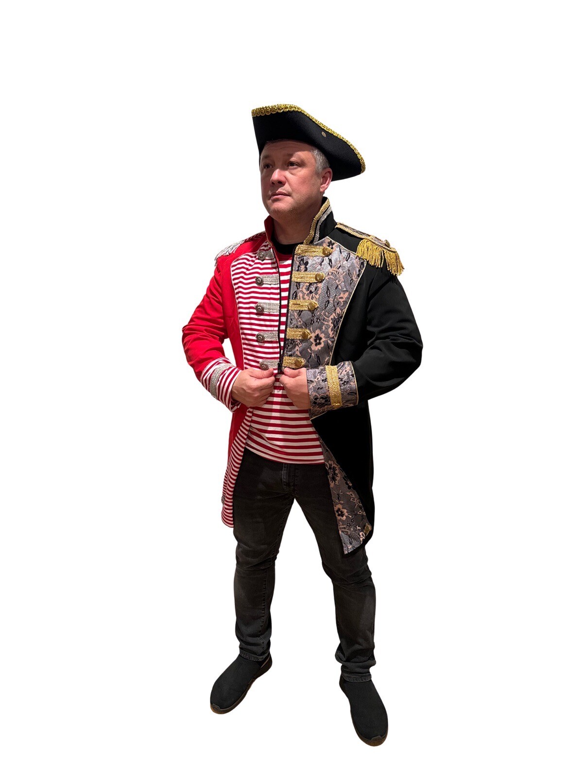 Anillos Rojo Blanco Disfraz de Carnaval Chaqueta Hombre Uniforme Levita Colonia