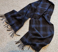 Amicale 100 Cashmere Luxury Scarf 64 X 12 Blue Black Plaid Unisex Warm Soft EUC
